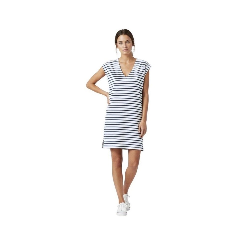 J.CREW Striped Blue White V Neck Nautical Pullover Dress Size M